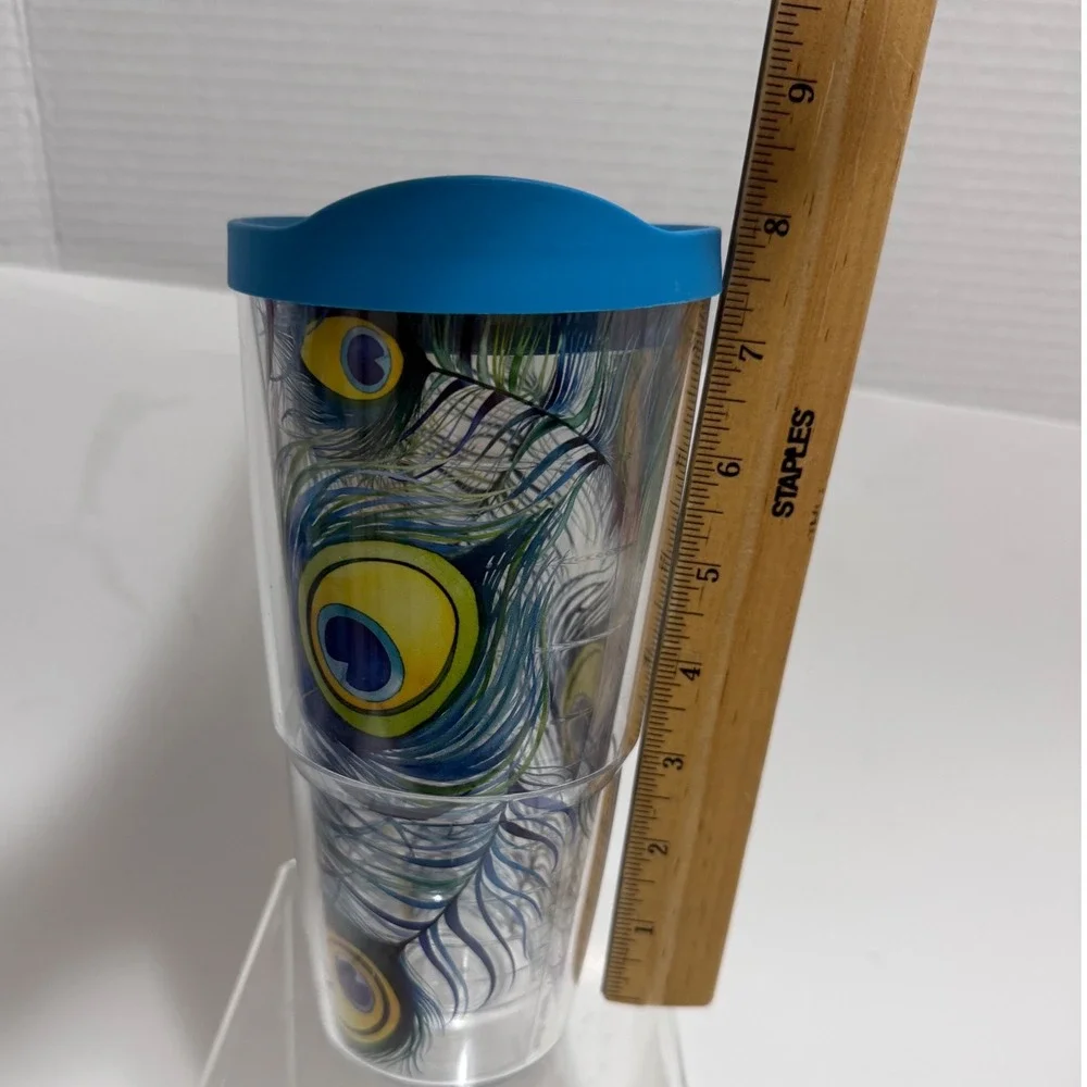 Tervis 24oz Insulated Tumbler with Lid Peacock Feather Print Blue Green‎ Clear